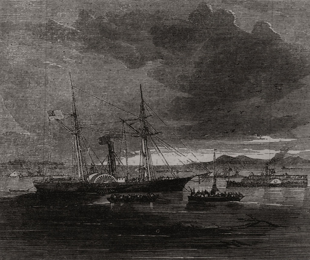 US steamer Schubric in the Sacramento river, Rio Vista. California floods 1862